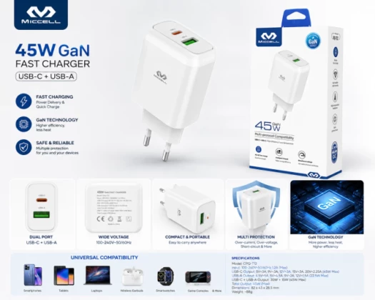 Tête Chargeur Rapide 45W Miccell - Blanc
